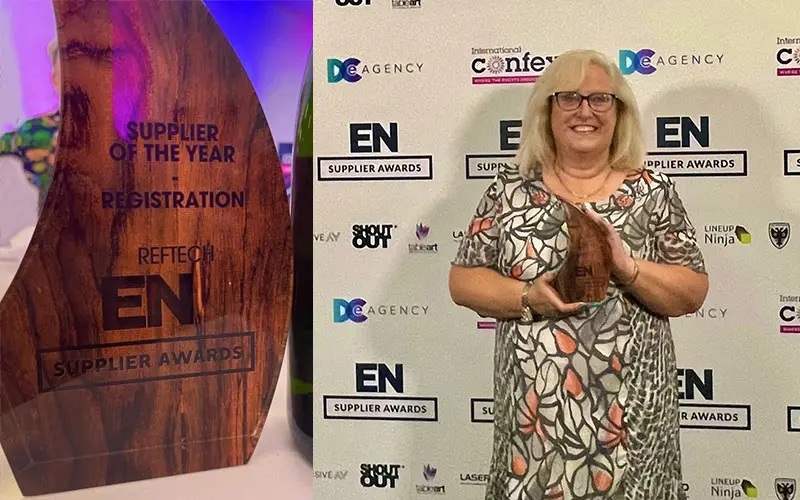 Margaret Reeves, Managing Director at RefTech, holding the award