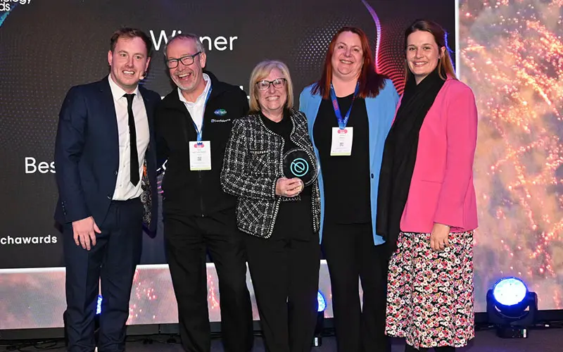 Collecting the award on stage