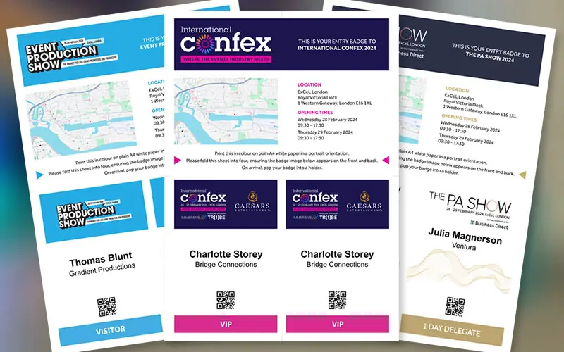 a selection of print-at-home badges