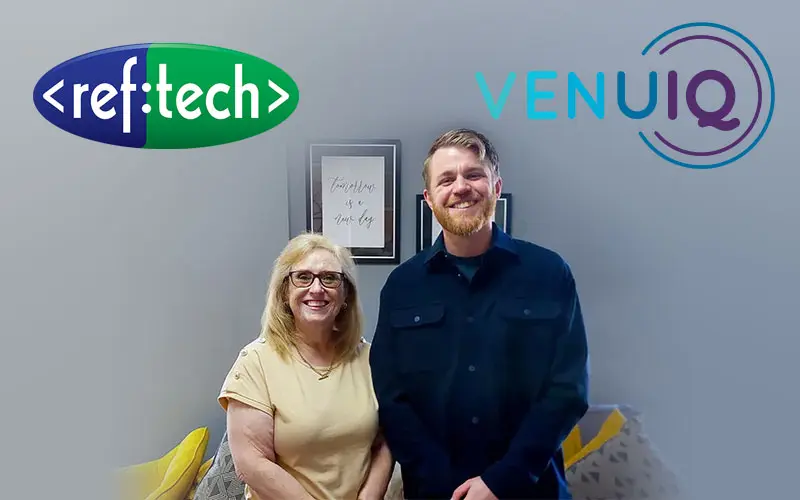 Margaret Reeves, managing director of RefTech and Luke Buckley, head of sales at VenuIQ