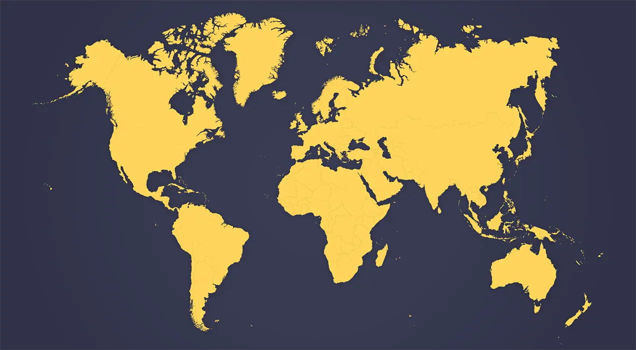 Map of the world, with the countries that RefTech has worked in highlighted