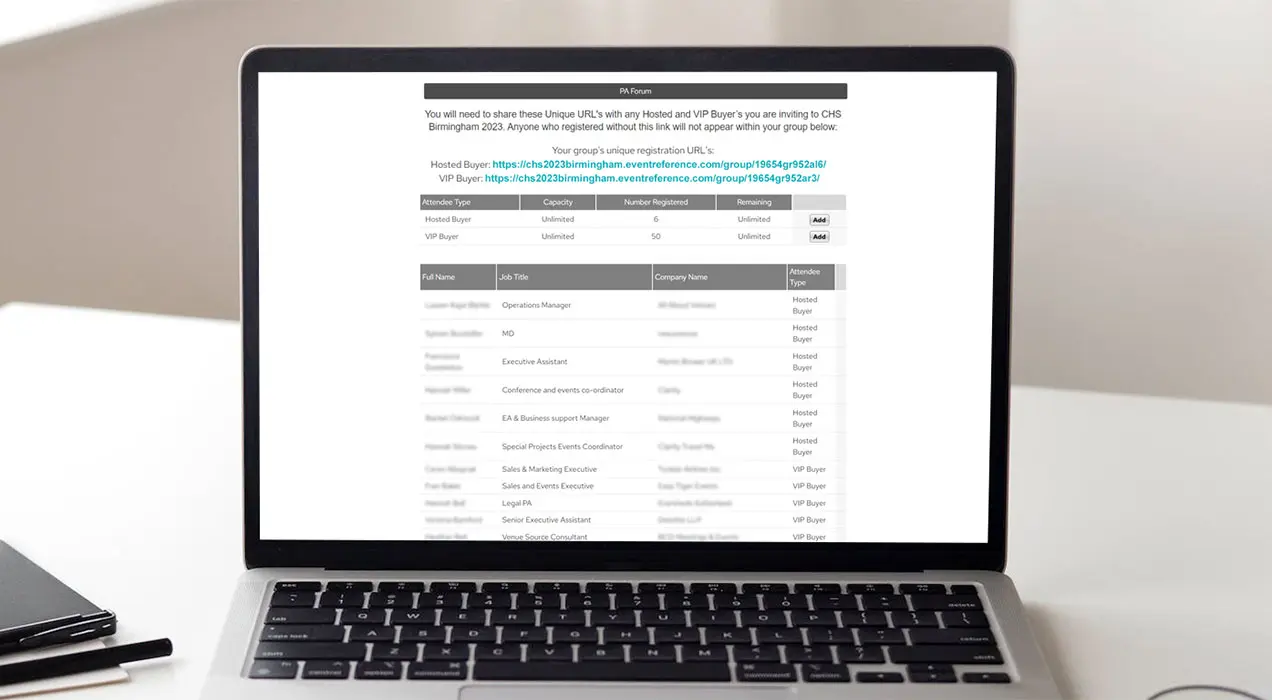 Group co-ordinator portal with attendee information