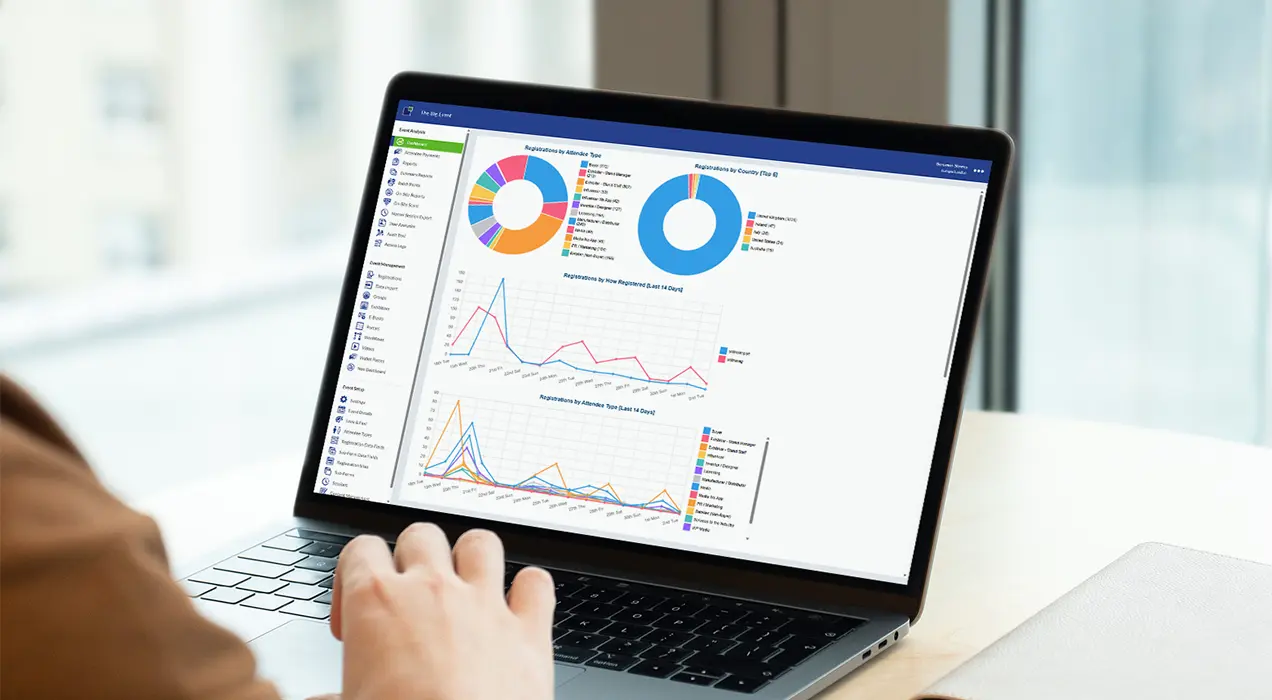Event statistics shown in various graphs on laptop