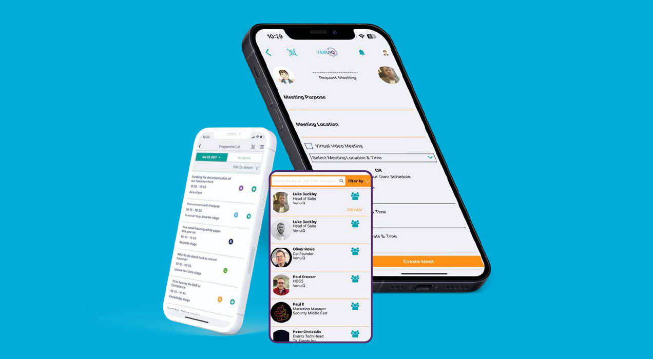 LeadReference app on mobile phone showing attendee statistics