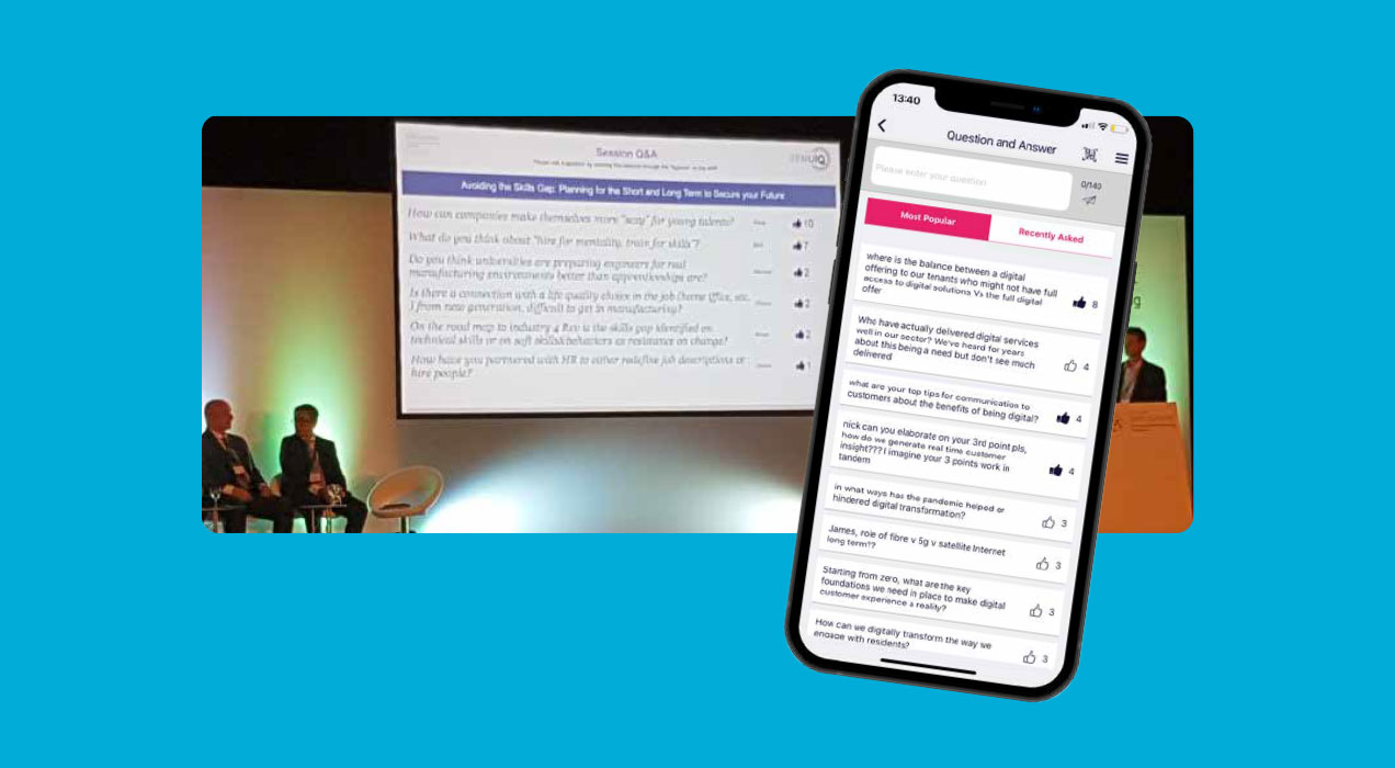 LeadReference app on mobile phone showing attendee statistics
