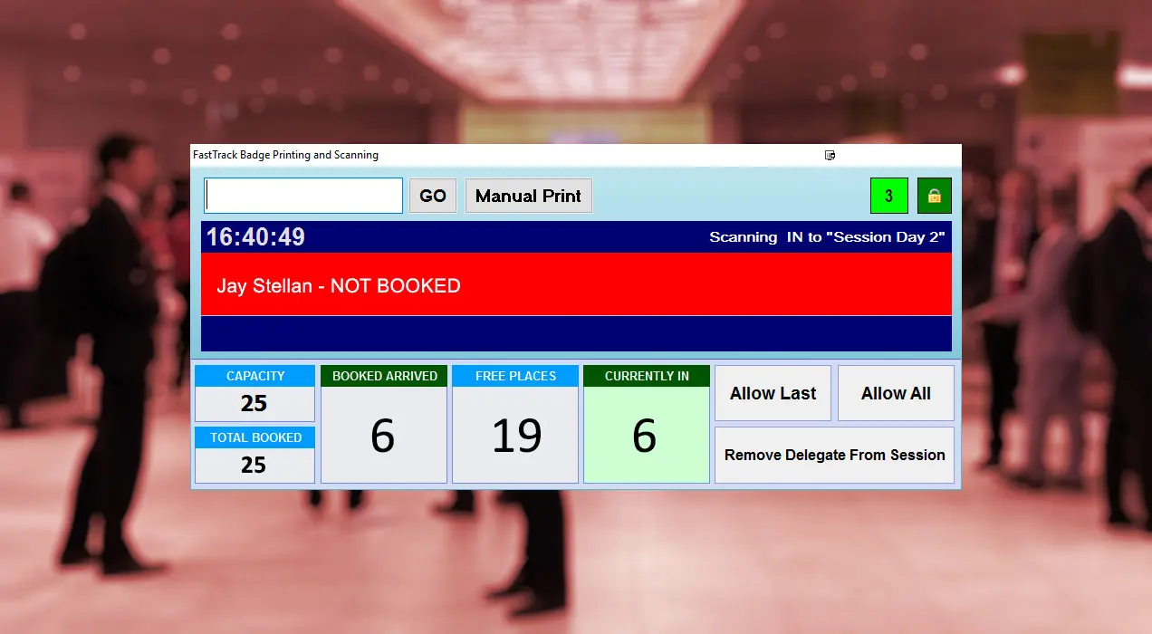 Software showing attendee has not booked a session